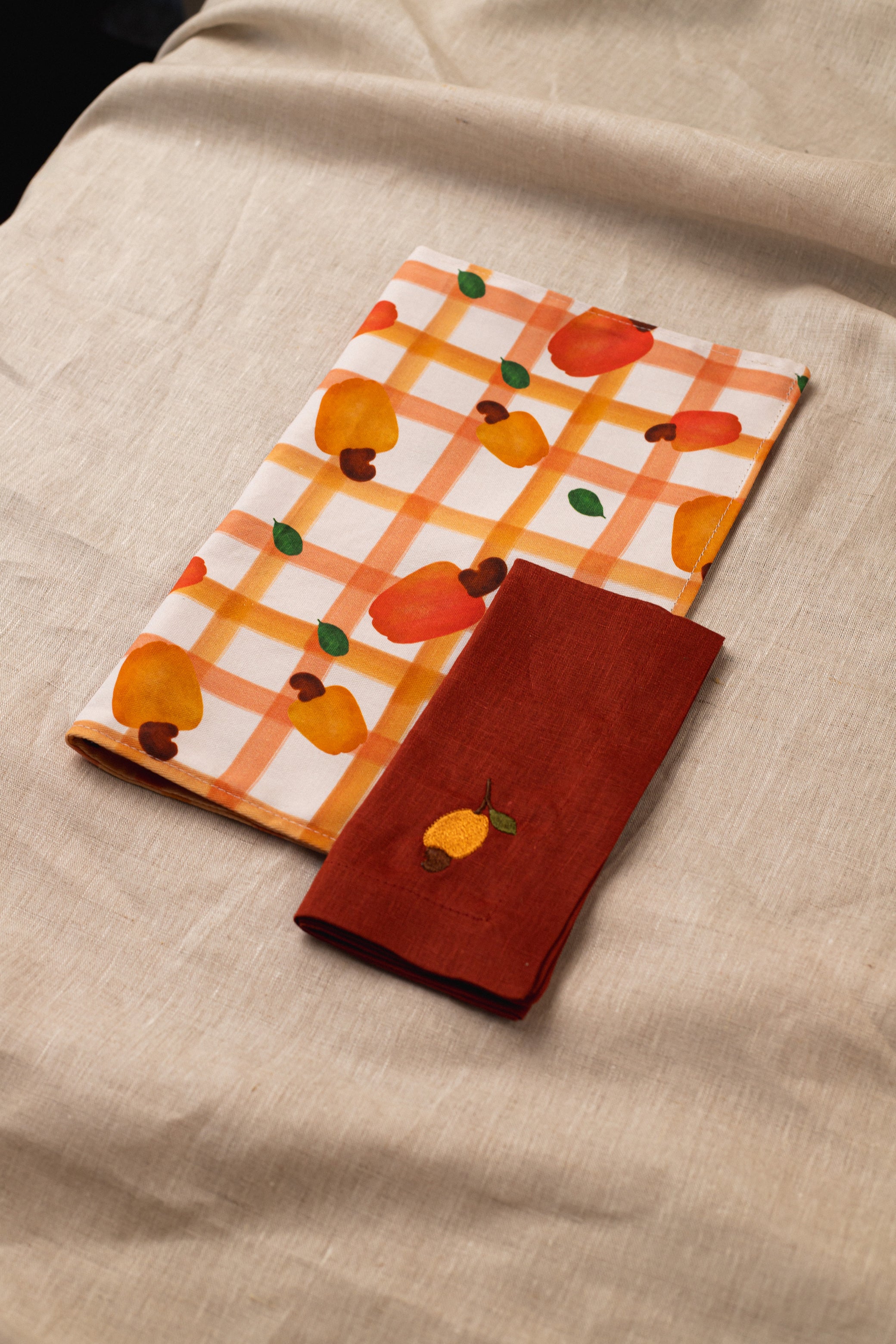 Kit Jogo Americano Caju com Guardanapo - Kit com 4