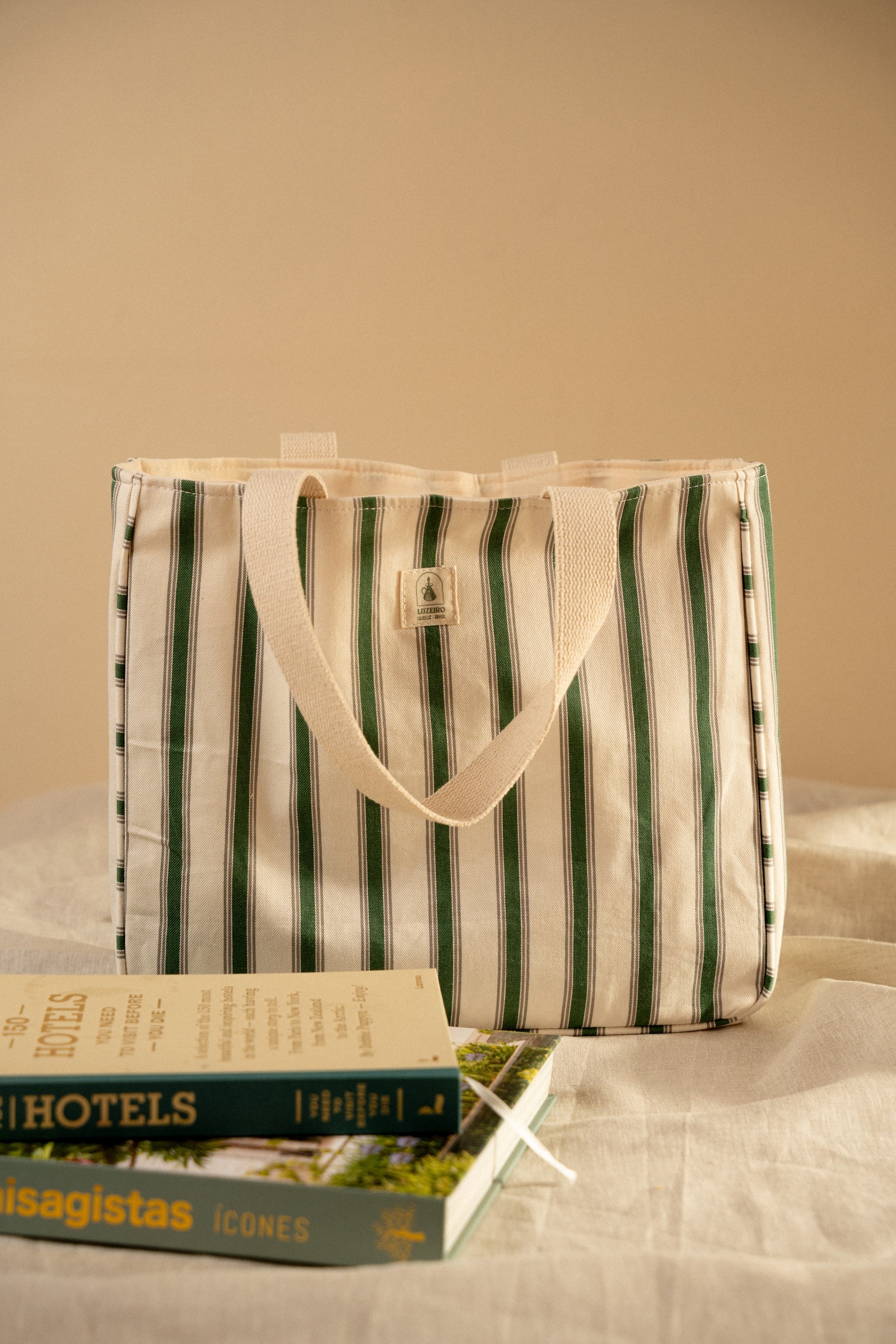 Bolsa média Listrada estruturada - Verde