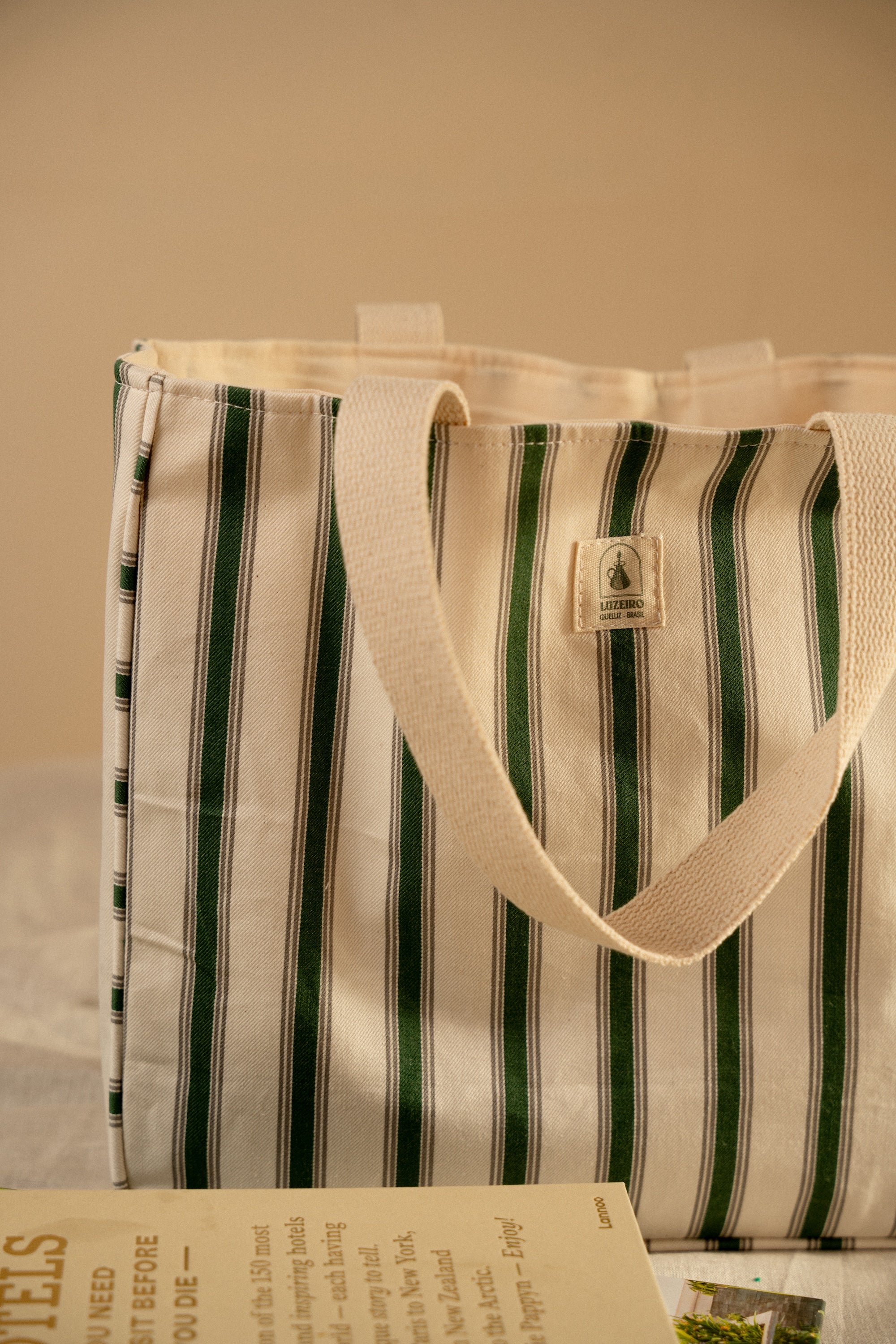 Bolsa média Listrada estruturada - Verde