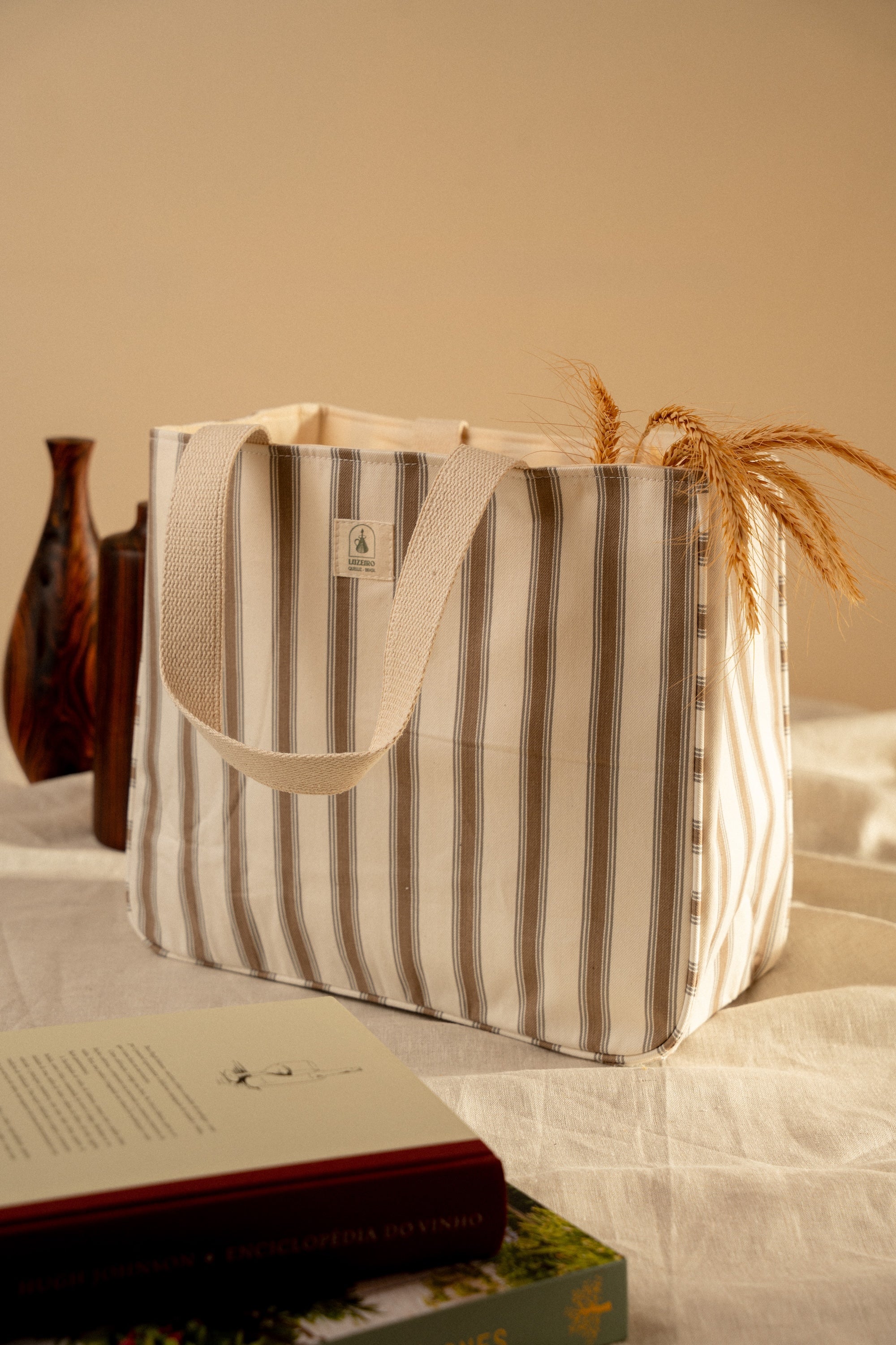 Bolsa média Listrada estruturada - Bege