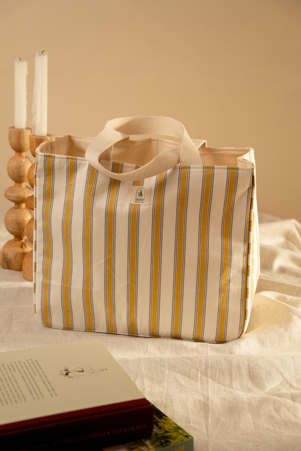 Bolsa média Listrada estruturada - Amarelo