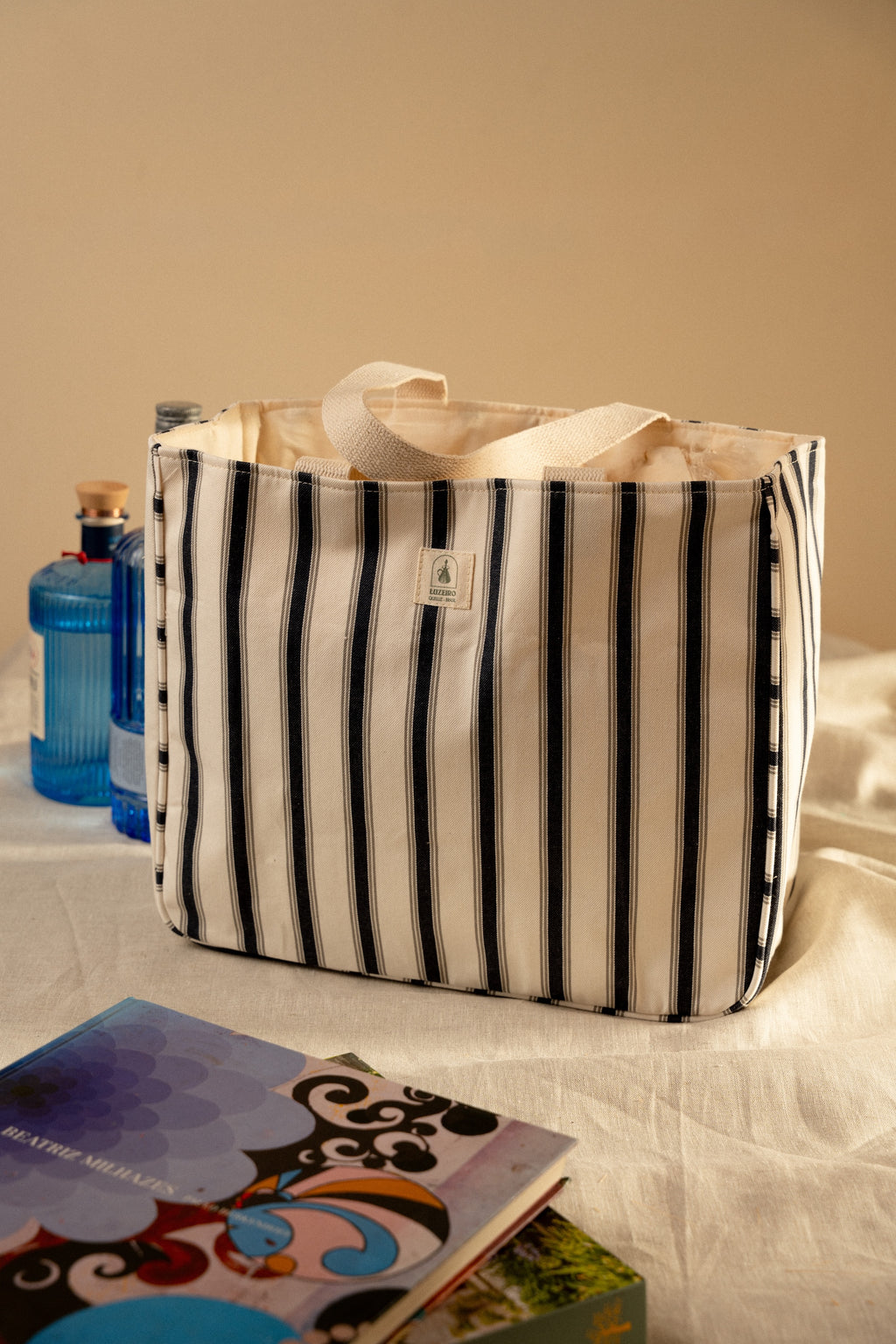 Bolsa média Listrada estruturada - Marinho