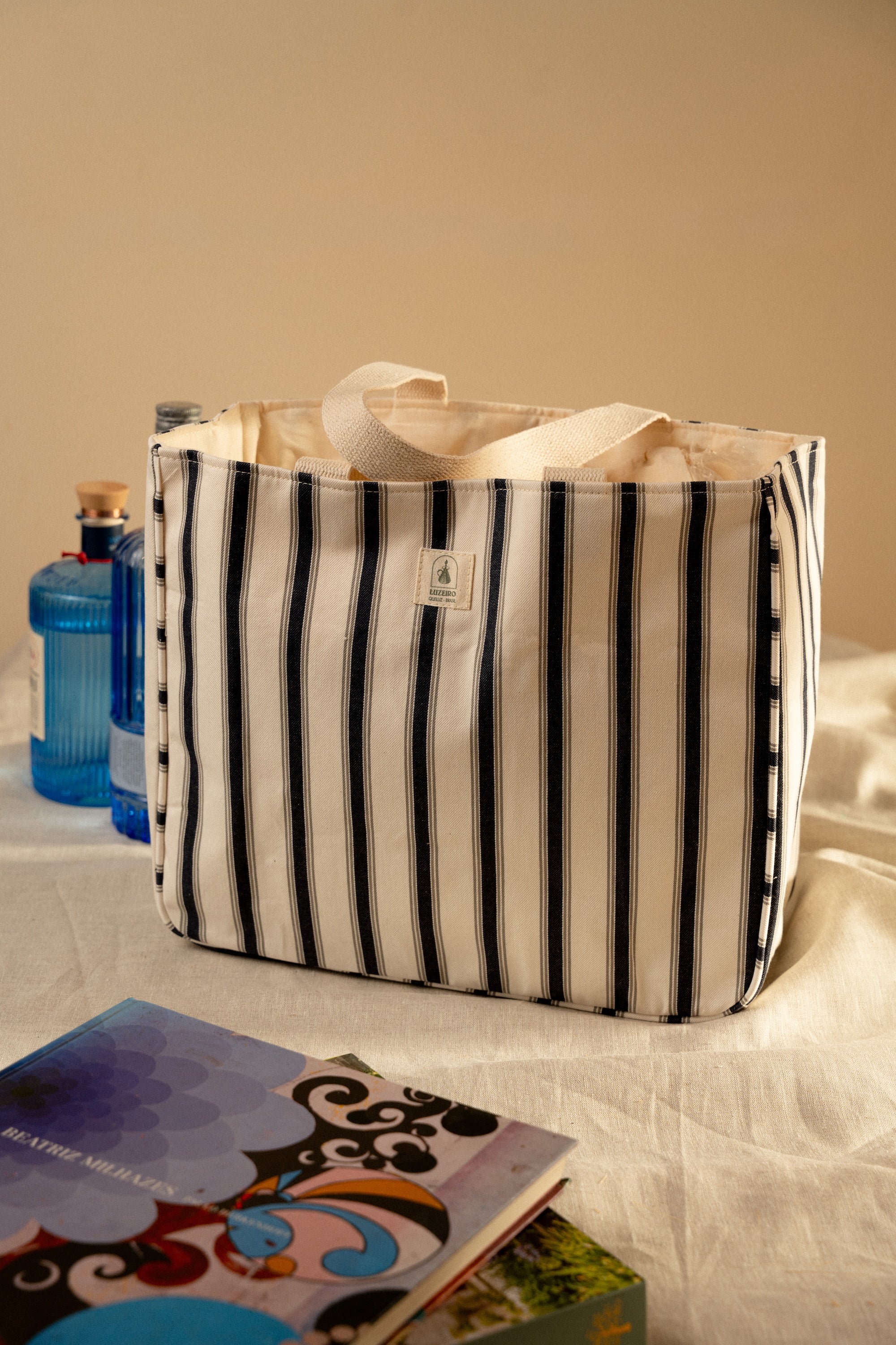 Bolsa média Listrada estruturada - Marinho