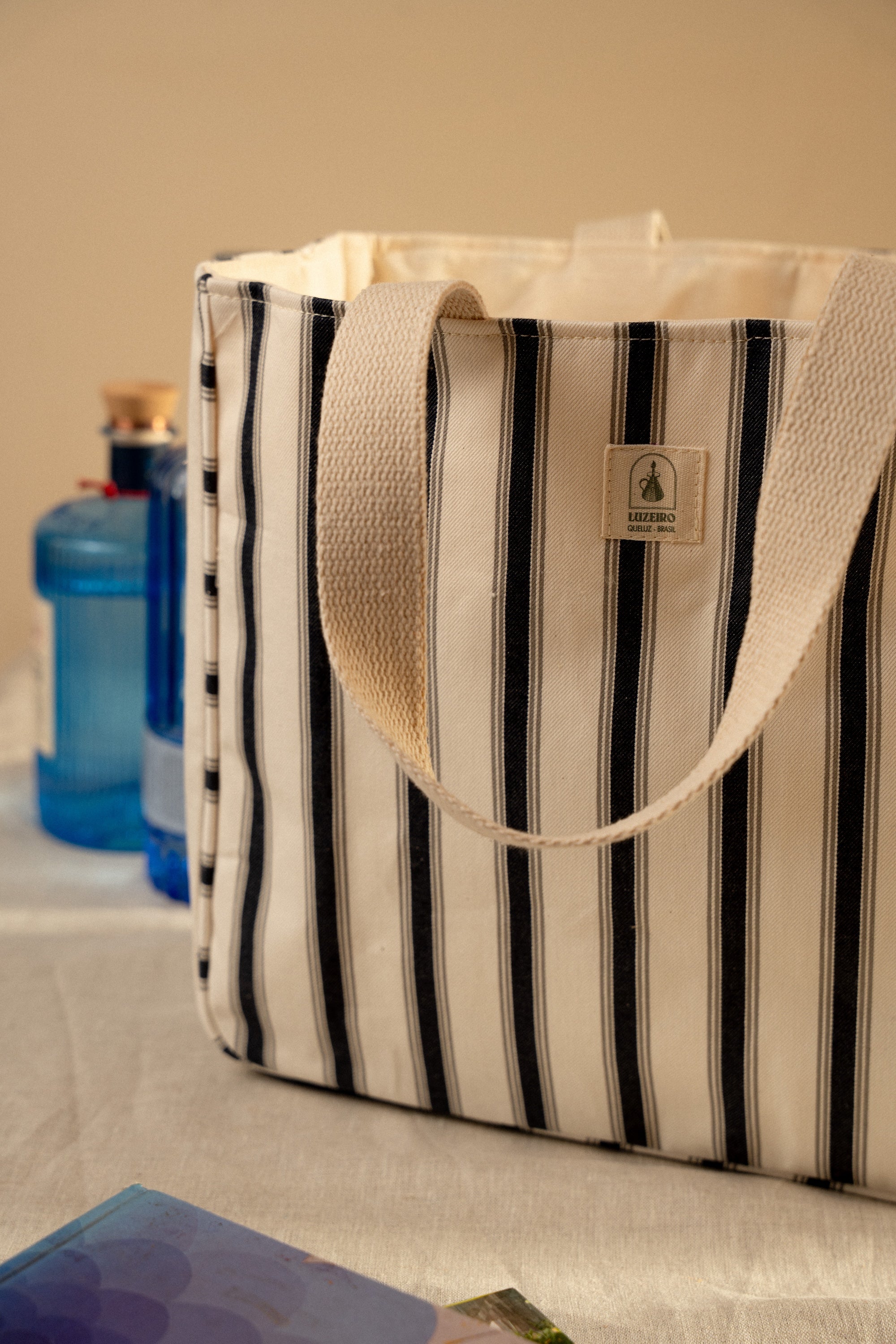 Bolsa média Listrada estruturada - Marinho